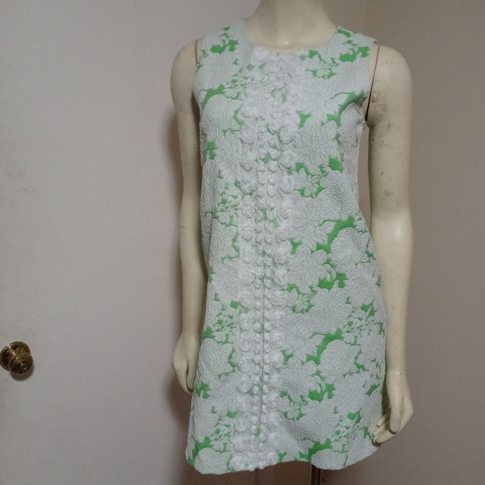 Green and White textured Floral Dress
